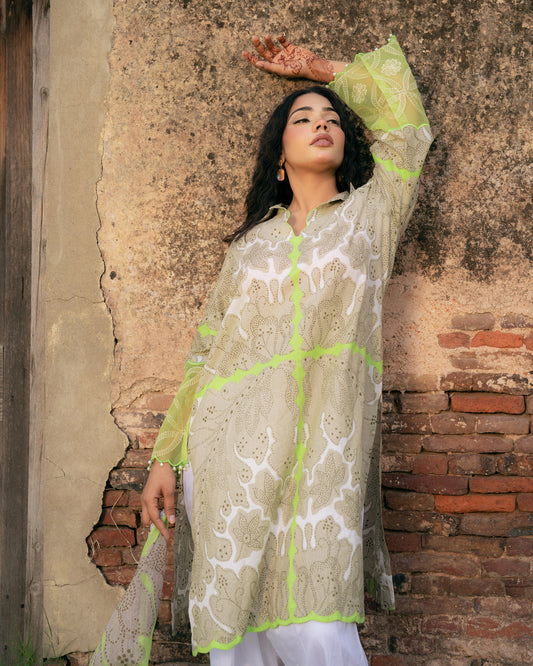 lime floral kurta set
