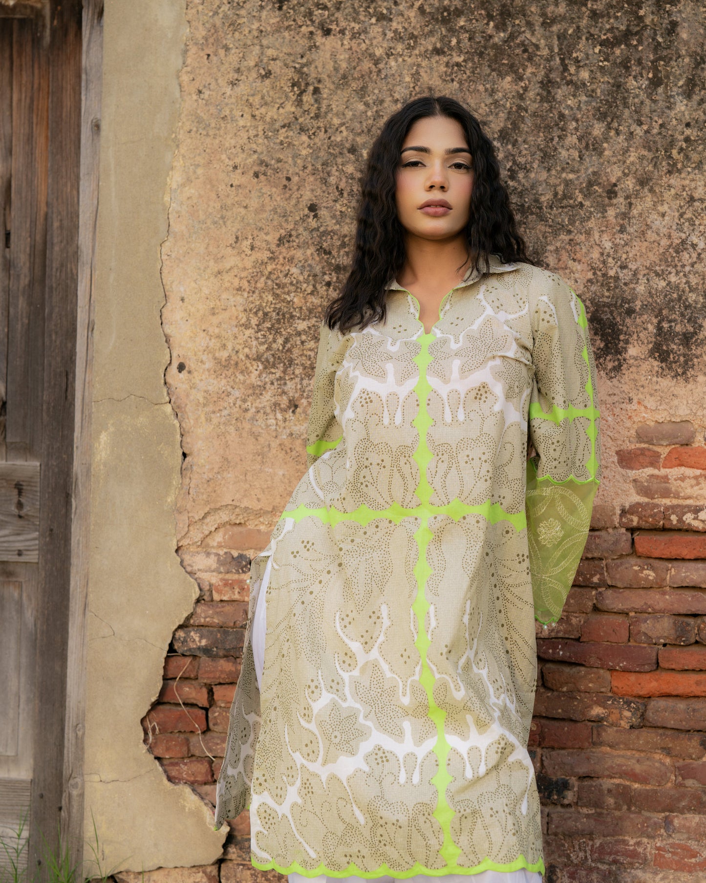 lime floral kurta set