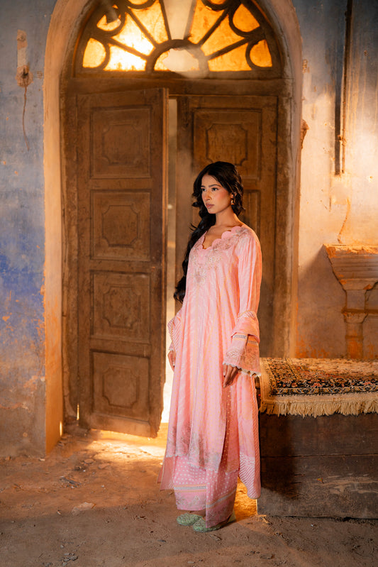 Rose Blush Elegance: Traditional Embroidered Suit