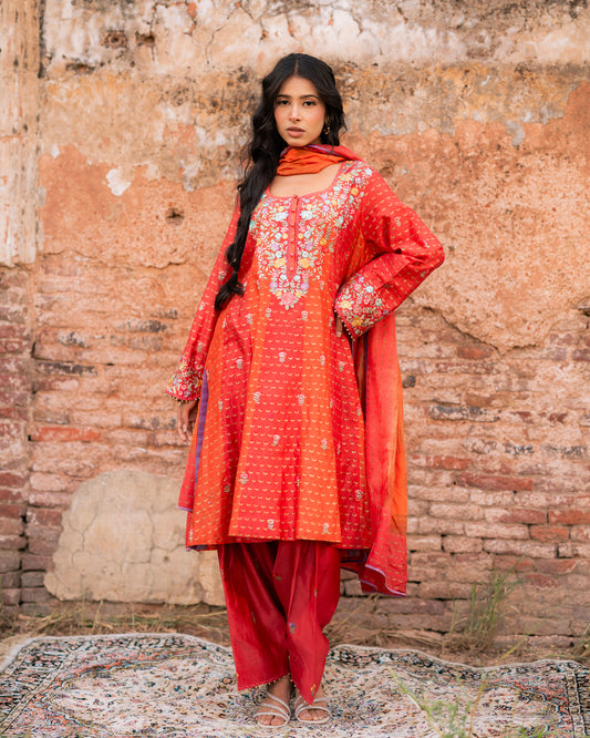 Chanderi Block Print And Embroidery