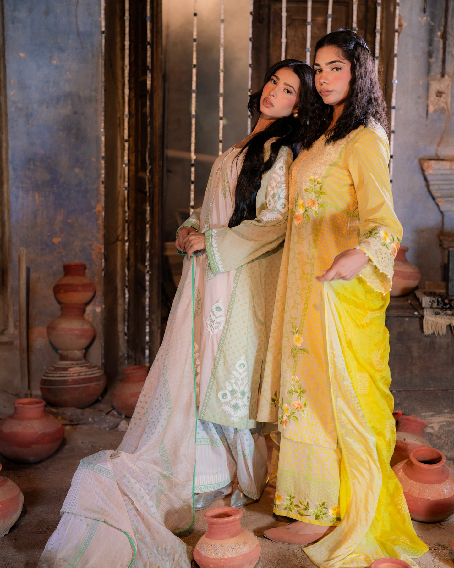 Linen fabric block print and embroidery suit or semi & loose pants.