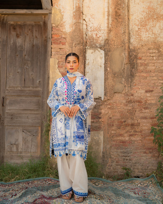 Ethereal Mul Cut Work Ensemble with Resham Embroidery & Tabby Chunni