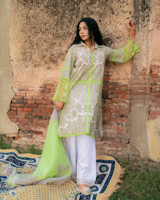lime floral kurta set