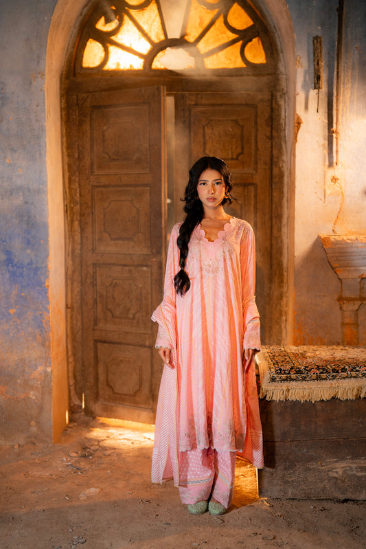 Rose Blush Elegance: Traditional Embroidered Suit