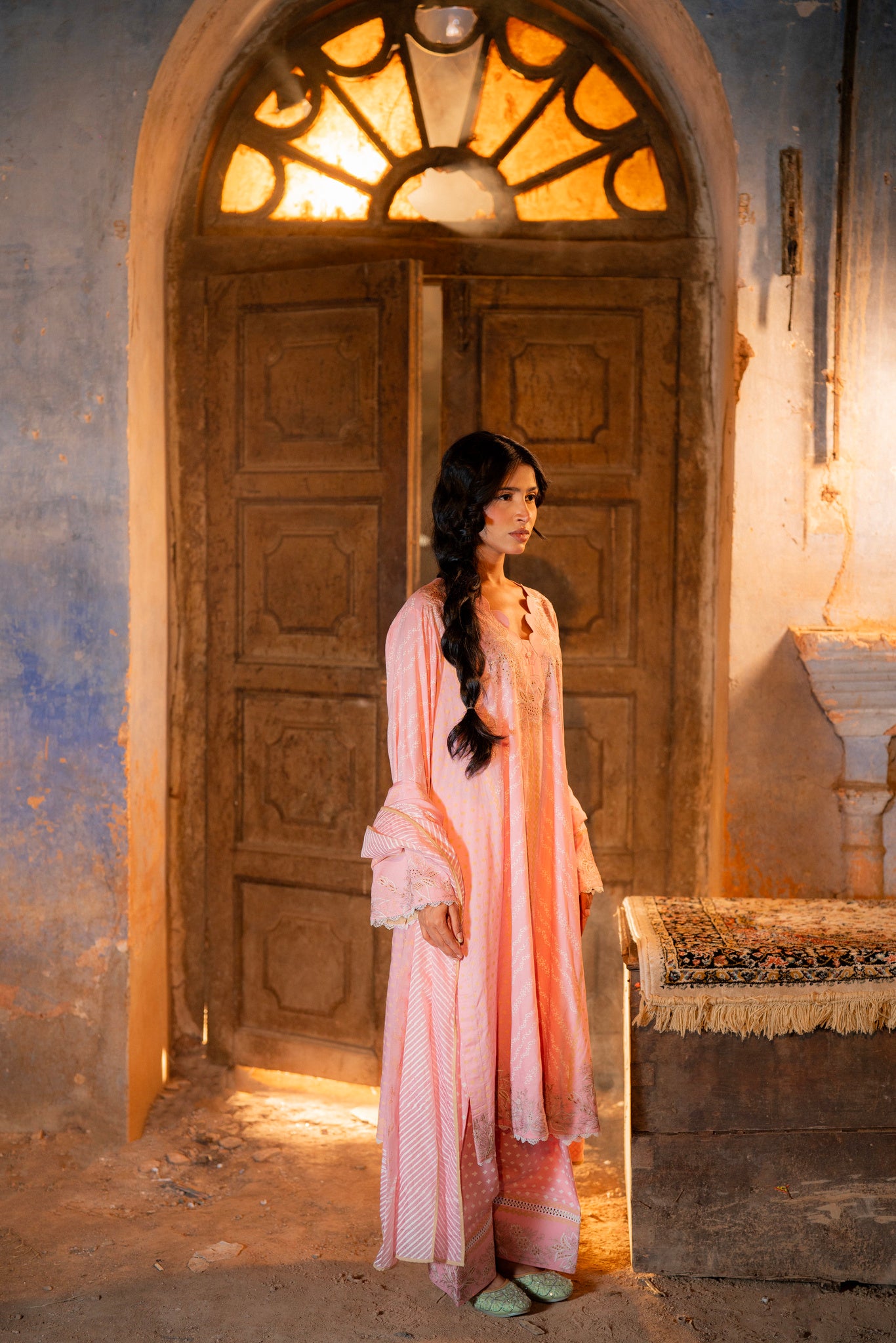 Rose Blush Elegance: Traditional Embroidered Suit