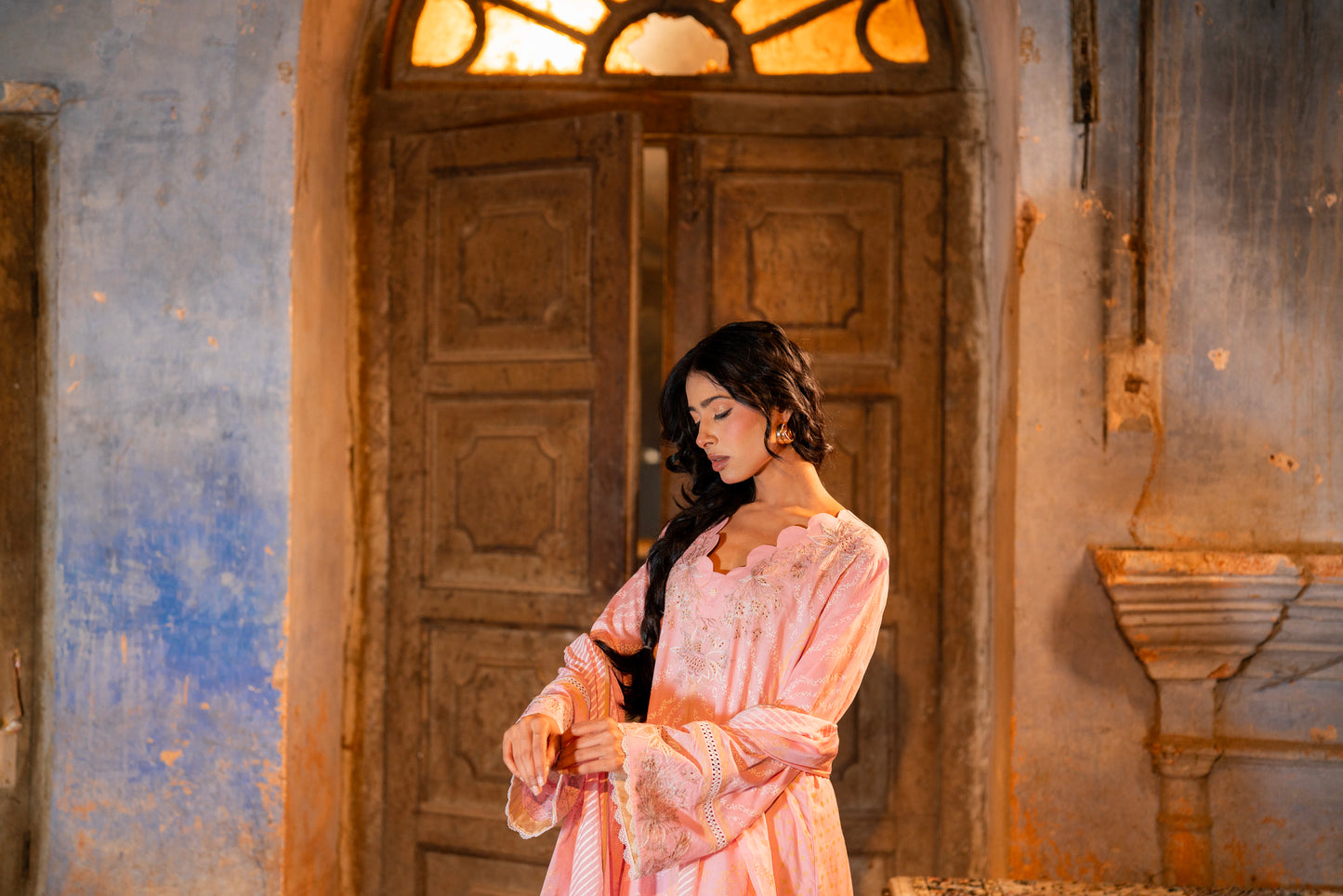 Rose Blush Elegance: Traditional Embroidered Suit