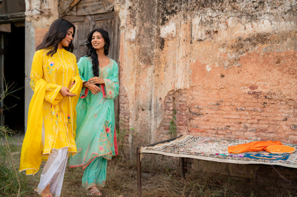 Party Wear Chanderi Salwar Suit with Embroidery and Tissue Applique