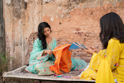 Party Wear Chanderi Salwar Suit with Embroidery and Tissue Applique