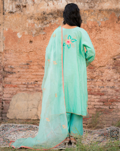 Party Wear Chanderi Salwar Suit with Embroidery and Tissue Applique