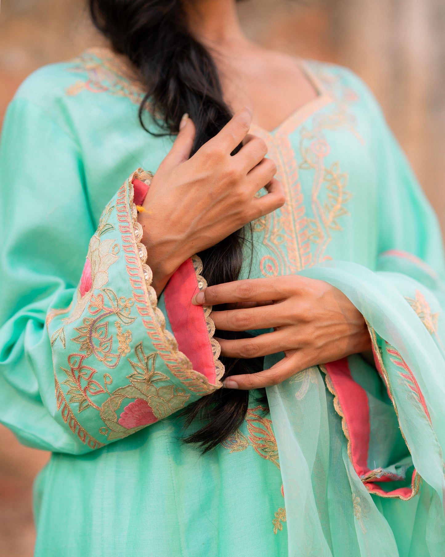 Party Wear Chanderi Salwar Suit with Embroidery and Tissue Applique