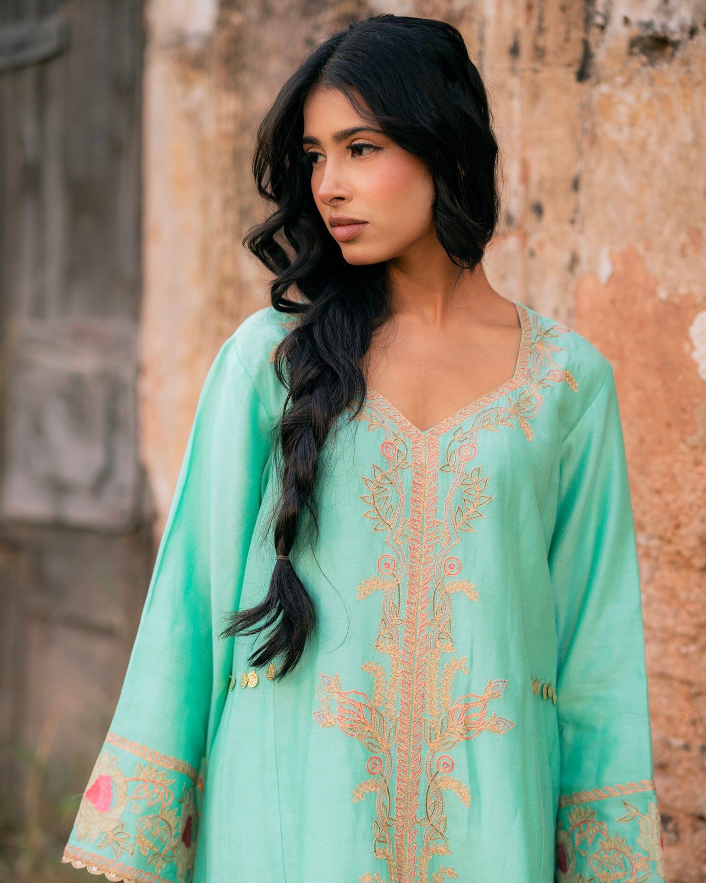 Party Wear Chanderi Salwar Suit with Embroidery and Tissue Applique