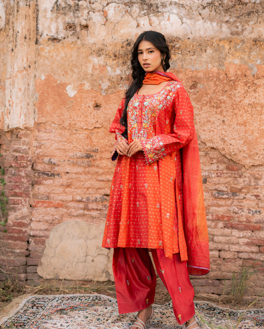 Chanderi Block Print And Embroidery